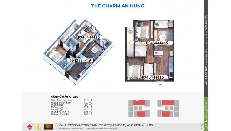 Chuẩn bị ra mắt THE CHARM AN HƯNG - mặt đường Tố Hữu - sổ hồng lâu dài - DT từ 54 đến 97m2 - giao nhà Quý 4/2024